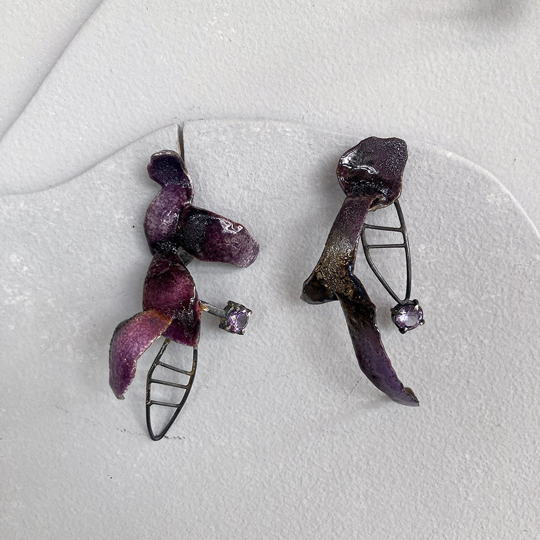 LOIS HAYES | ‘Shifting Contours - Earrings 11 | 2025 | Enamel / recycled copper/ sterling silver/ lab grown alexandrite | Studs