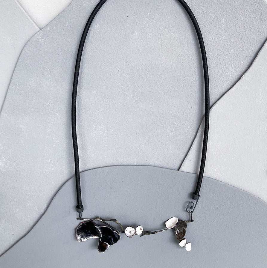 LOIS HAYES | ‘Shifting Contours - Necklace 1’ | 2025 | Enamel / recycled copper/ sterling silver/ nylon cord