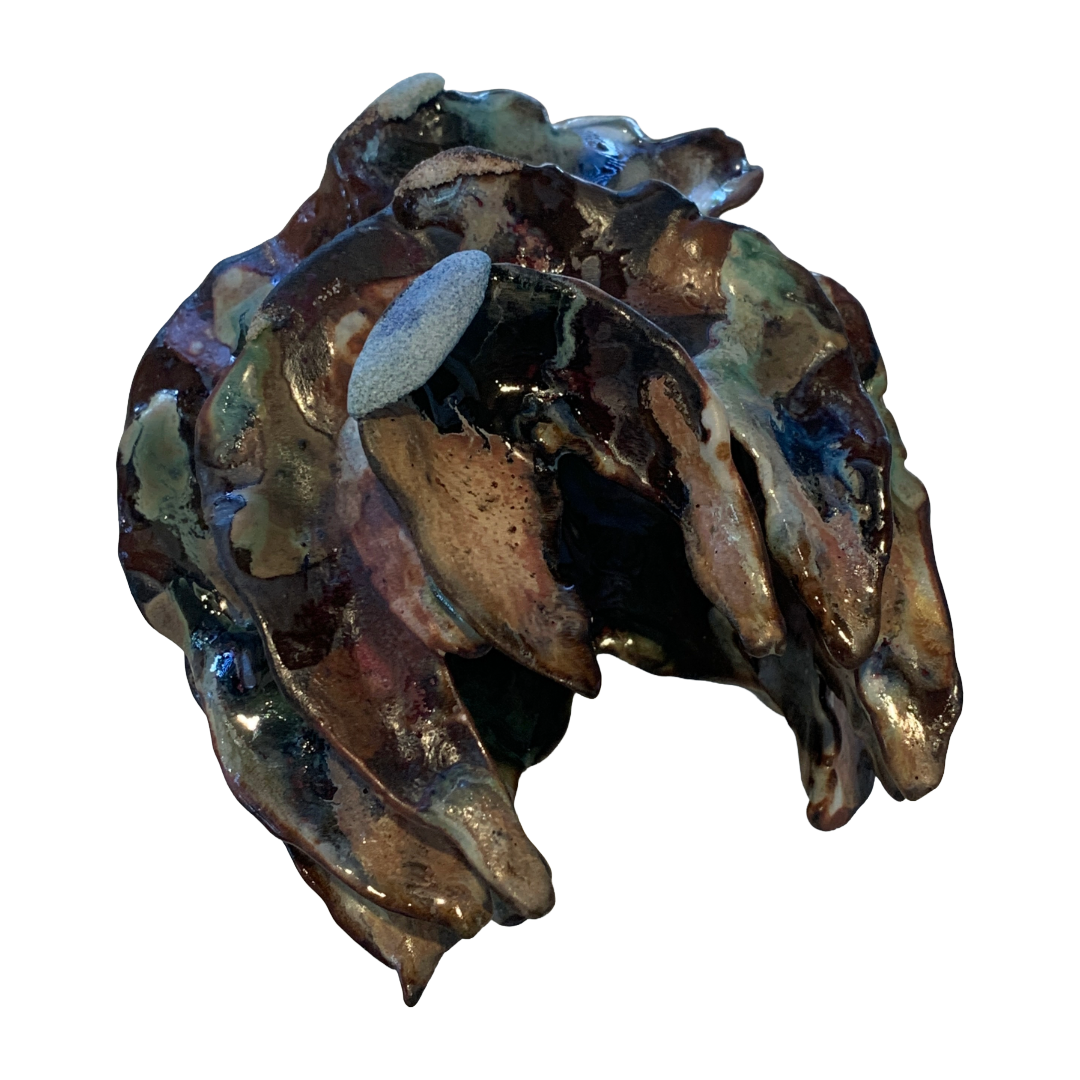 KIM NOLAN | 'Finned Coral #1' | Mid-fire black clay, glaze, glass + sand