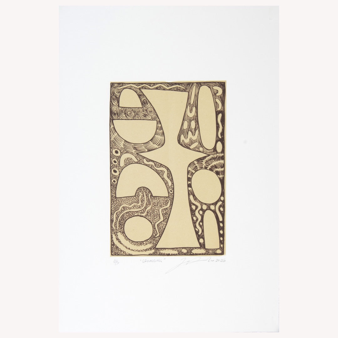 ZANE SAUNDERS | 'Grounding (brown)' | 2026 | Plate lithograph | H 396 x W 145 mm