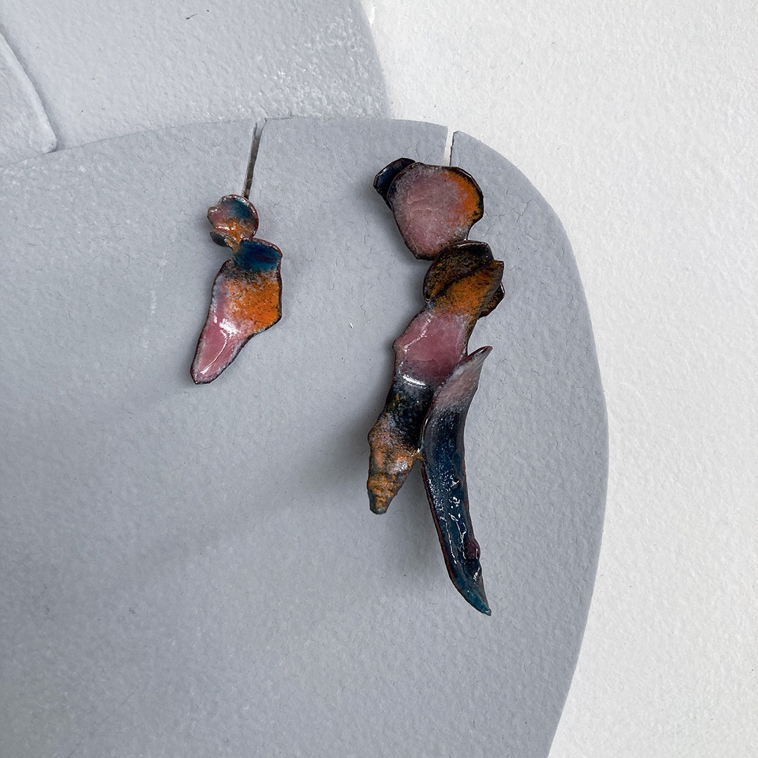 LOIS HAYES | ‘Shifting Contours - Earrings 6’ | 2025 | Enamel / recycled copper/ sterling silver | Studs
