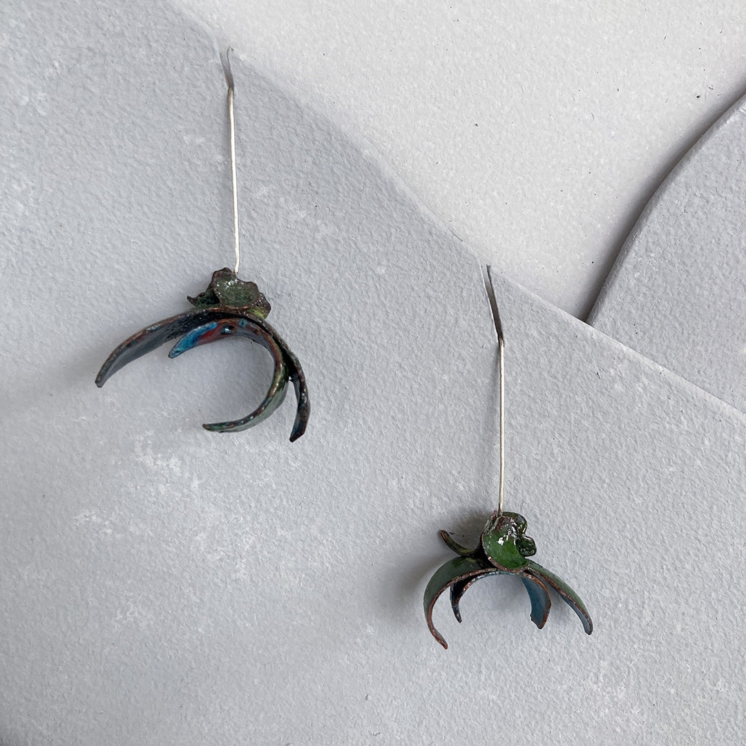 LOIS HAYES | ‘Shifting Contours - Earrings 7’ | 2025 | Enamel / recycled copper/ sterling silver