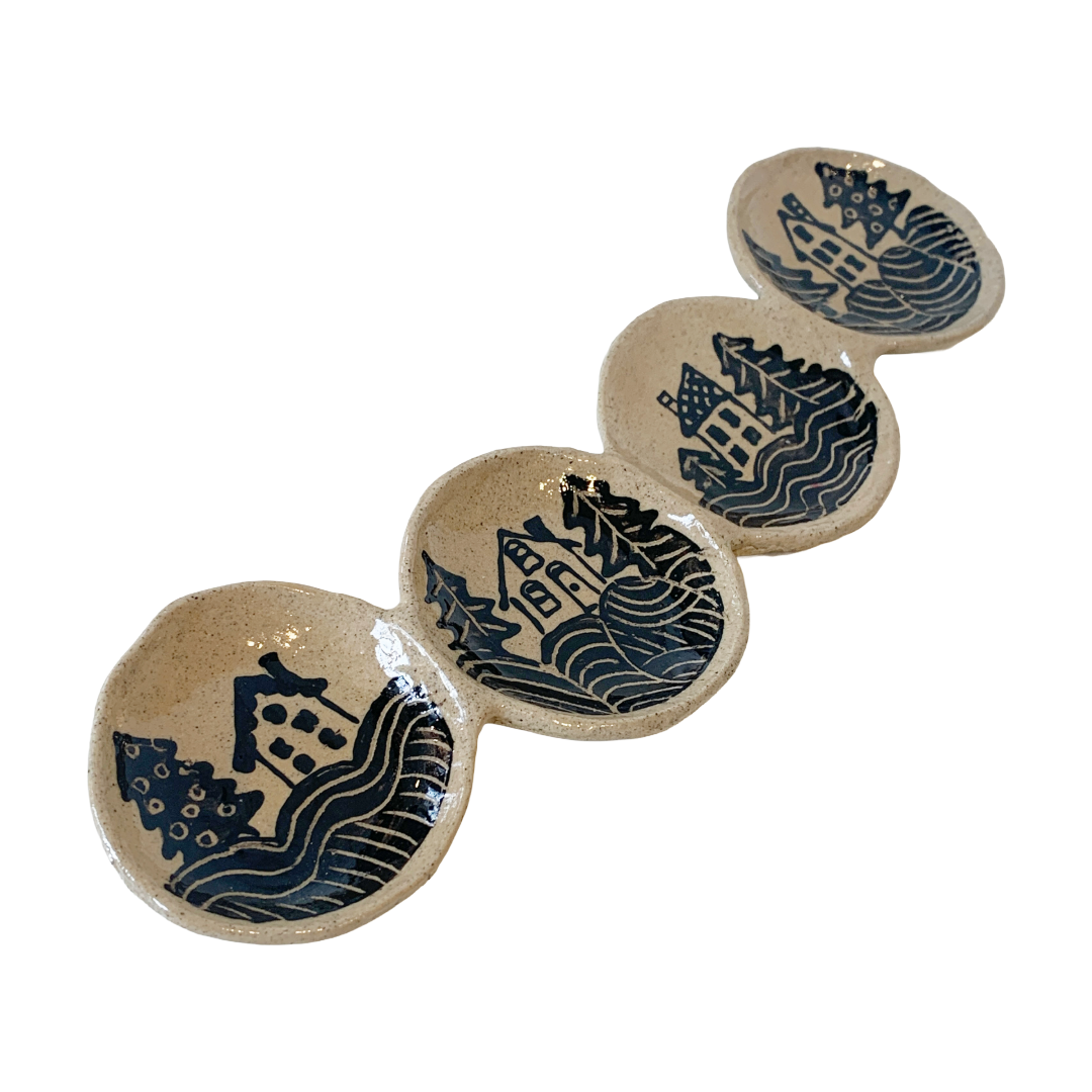 AKIKO HANAZAKI | ‘4 Piece Jewellery Holder’ | Interconnected Dishes | Hand Built / Drawing