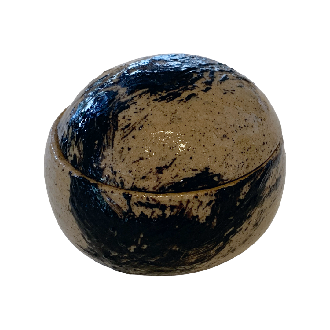 AKIKO HANAZAKI | 'Black Brush Stroke' Lidded Jewellery Dish | Hand built ceramic