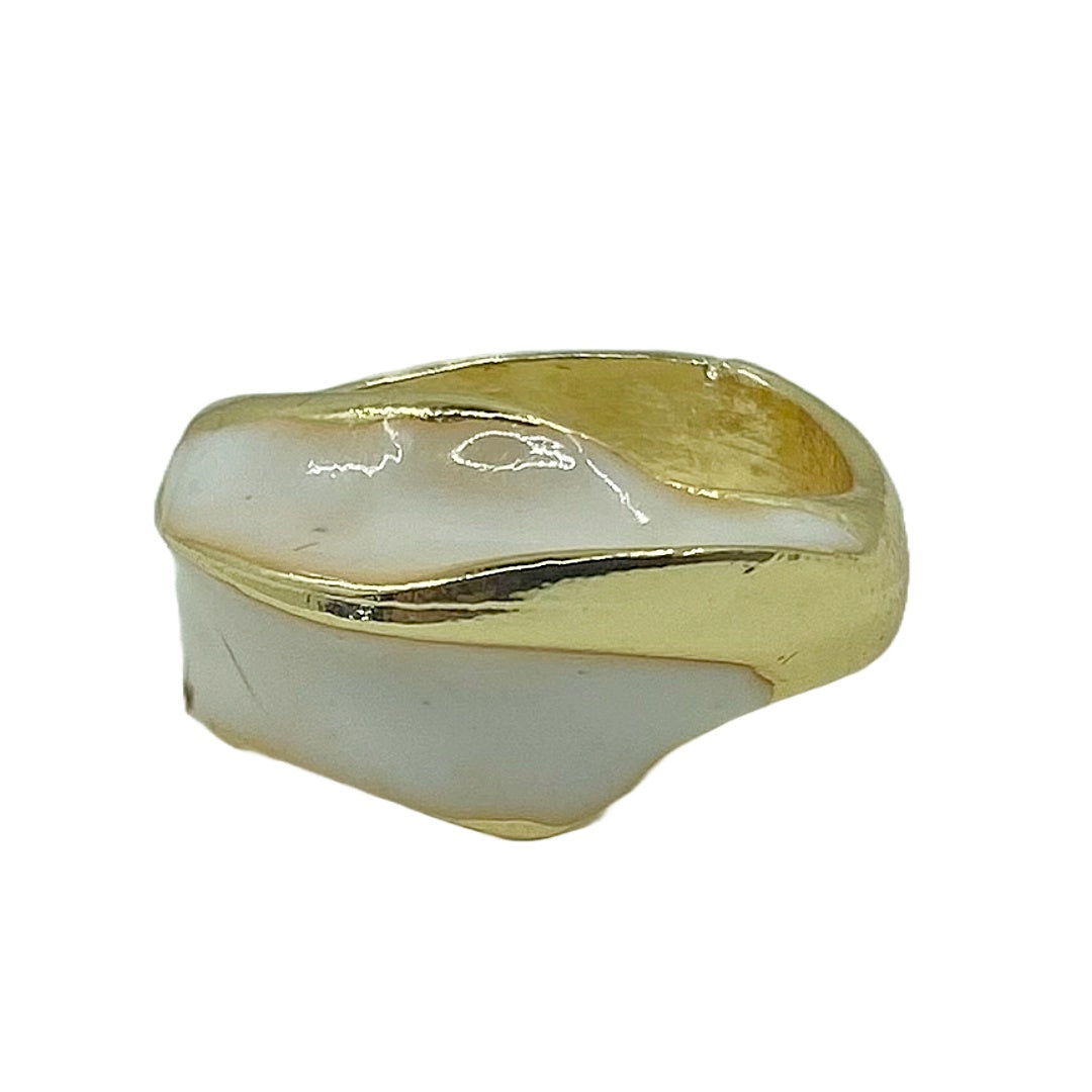 ARTIZ | 'White Enamel Ring (5) - Small' | Gold plated bronze