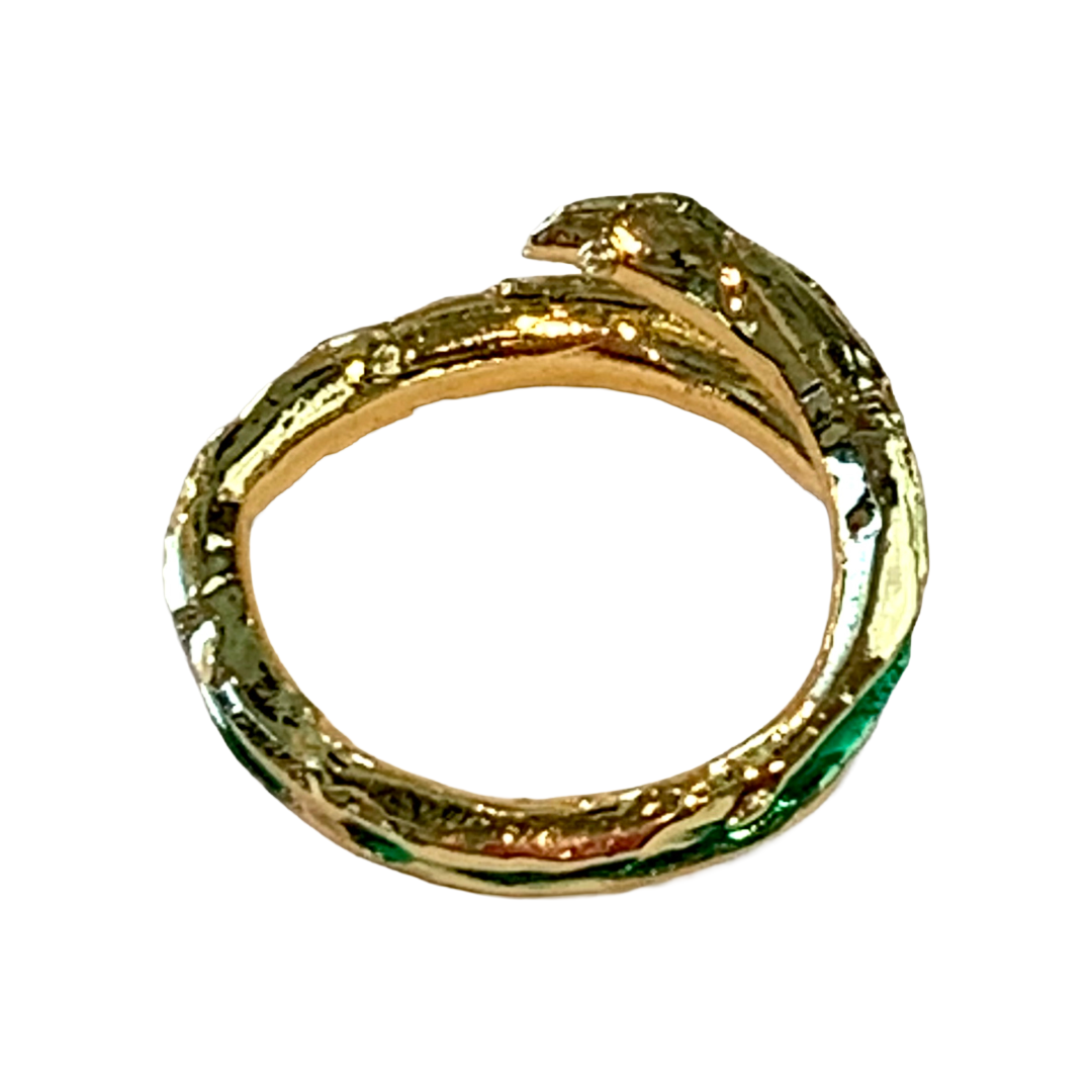 ARTIZ | 'Golden Green Ring 2' | Gold plated bronze / green enamel