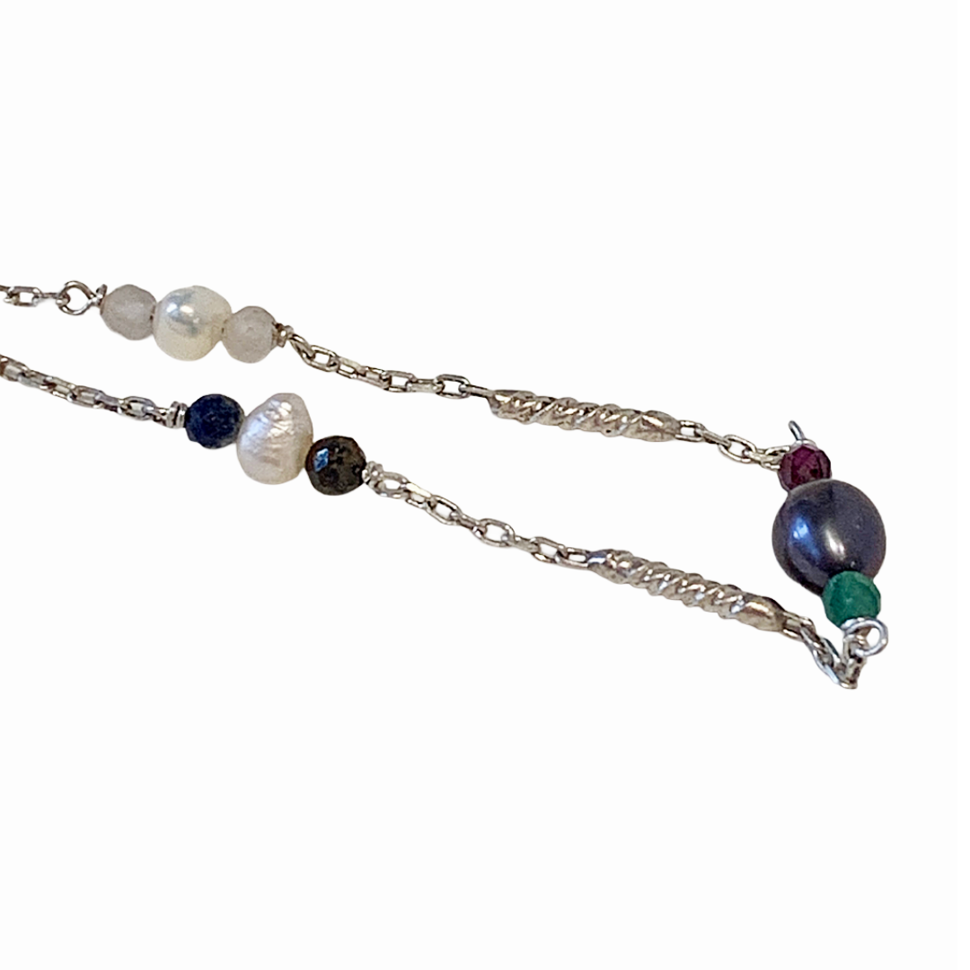 ARTIZ | 'Pearl Charm' Bracelet #1 | Grey Pearl + Crystal | Chain