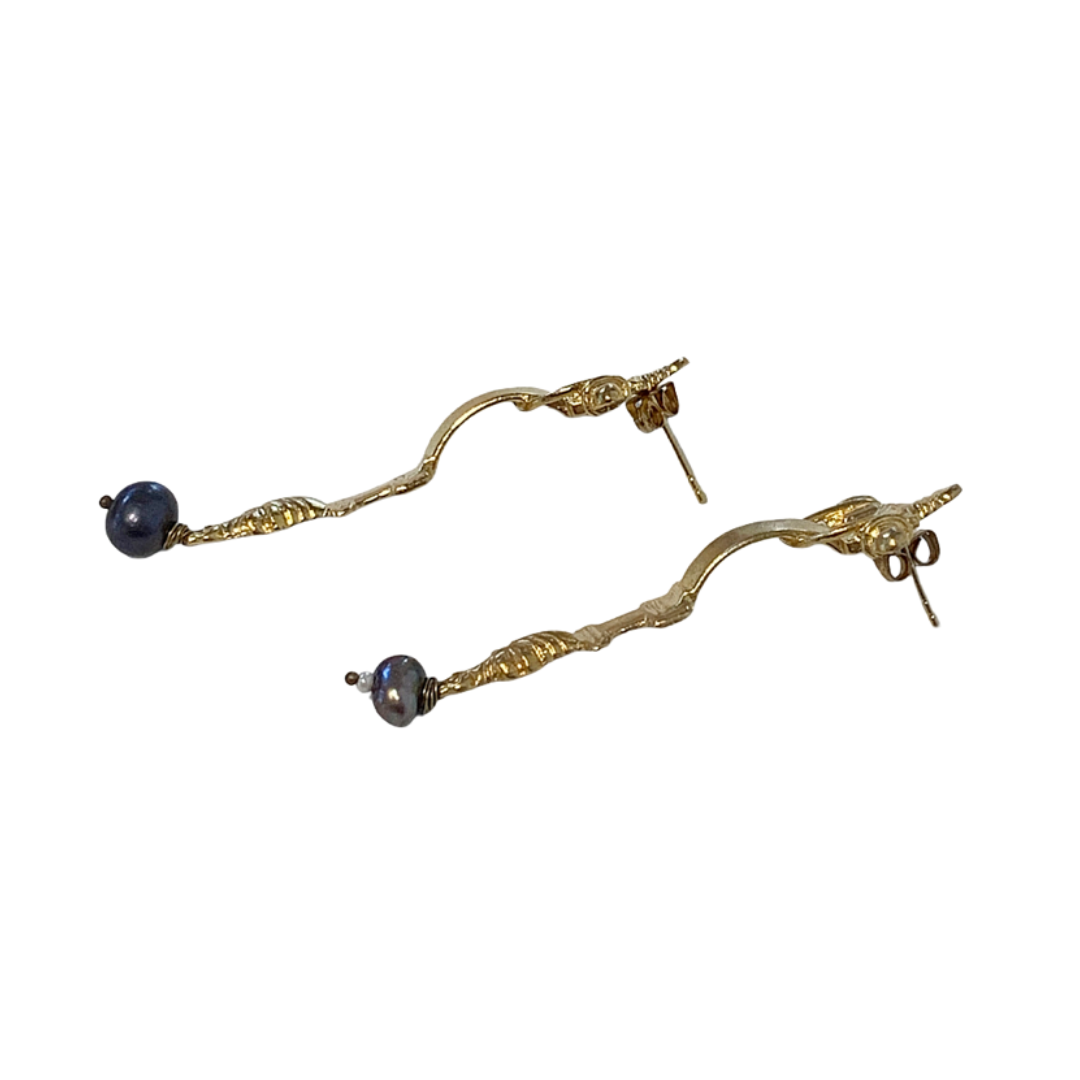 ARTIZ | 'Byzantine' Stud Earrings | Black Pearls + bronze
