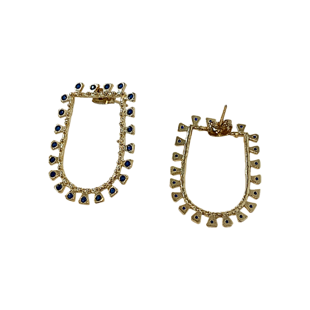 ARTIZ | 'Inverted Arch' Stud Earrings- Blue | Bronze + Crystal