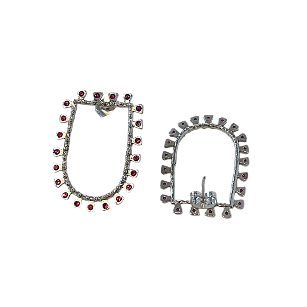 ARTIZ | 'Inverted Arch' Stud Earrings- Pink| Silver + Crystal
