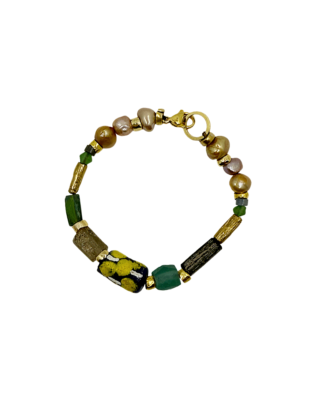 ARTIZ | 'Spring Bracelet’ No.4 | Ancient Roman glass / African beads / bronze / freshwater pearls