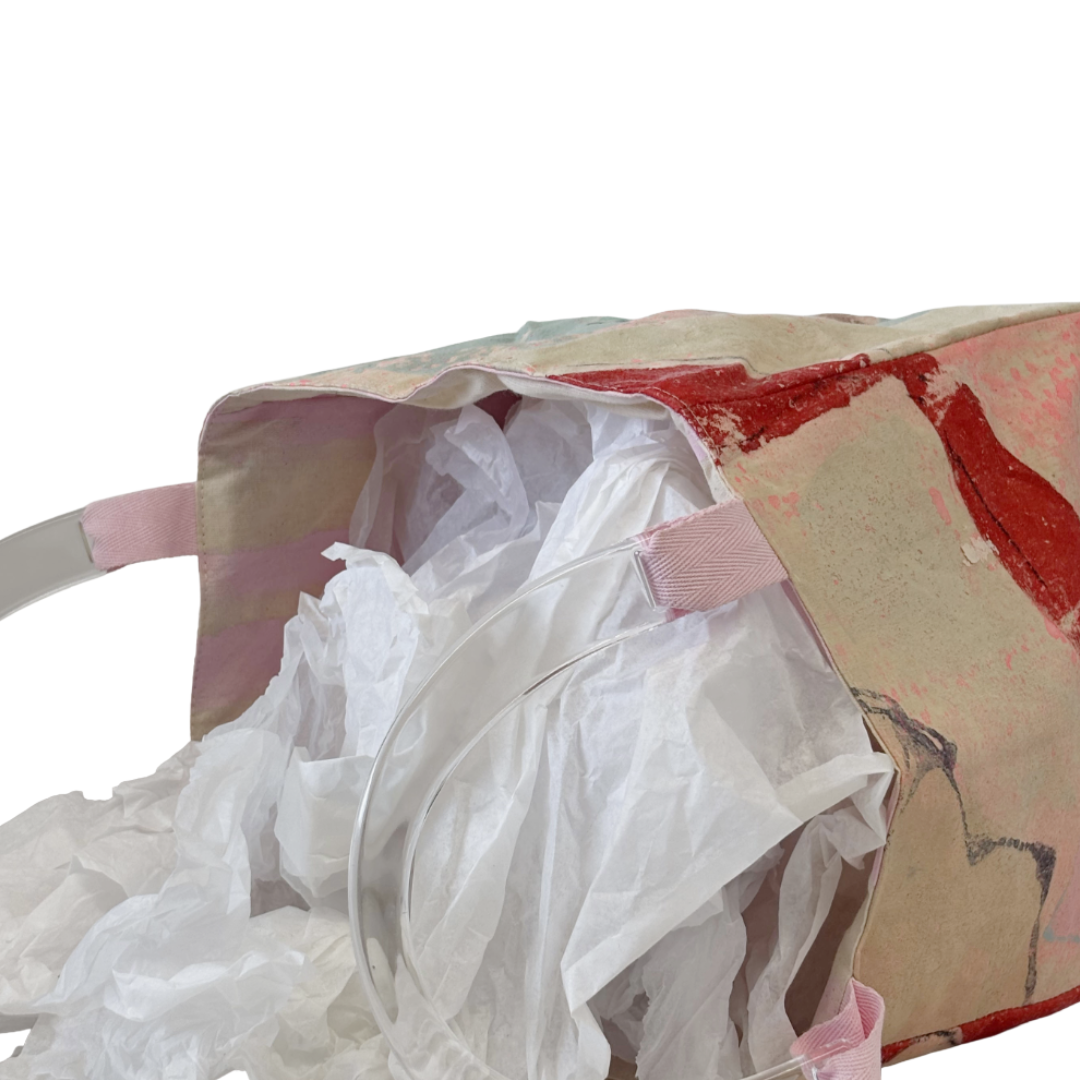 JULIE POULSEN | ‘Boat bag: Mini' (3) | Re-cycled painting / clear plastic handle | Small