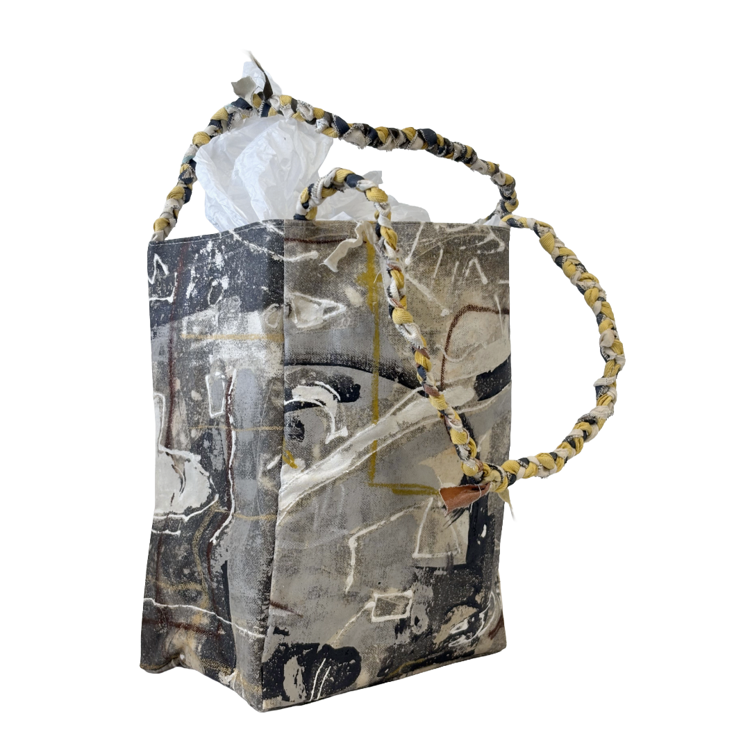 JULIE POULSEN | ‘Coffee Bean bag' (2) | Re-cycled painting / plaited handle | Small