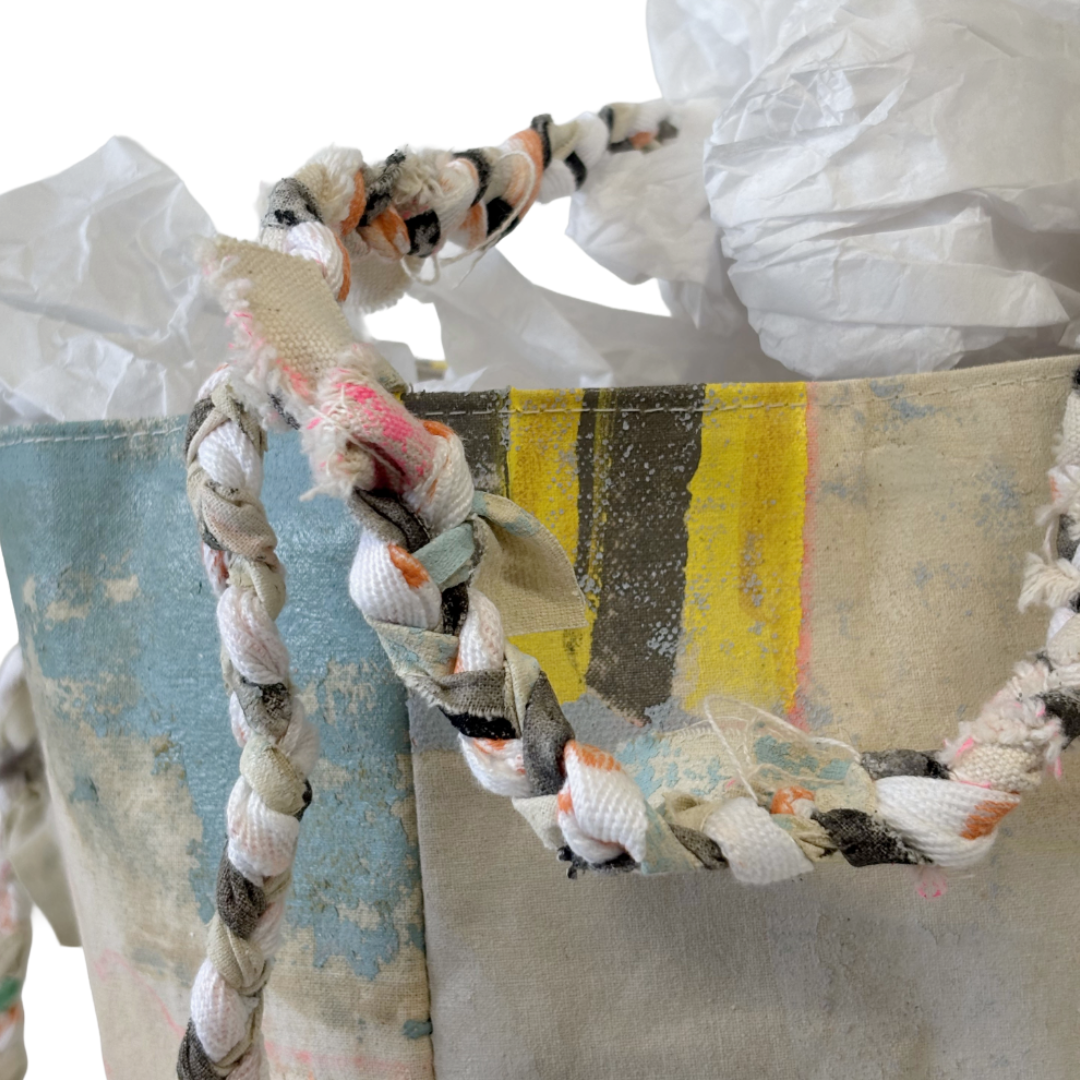 JULIE POULSEN | ‘Coffee Bean bag' (3) | Re-cycled painting / plaited handle | Small