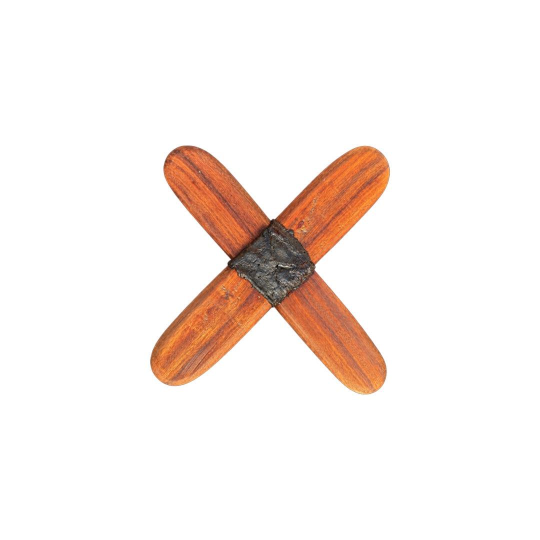BULBURA CREATIONS | 'Where Our Paths Meet' | Wangal (Miniature Cross Boomerangs) | 2026 | Blood gum / Black Wattle (Mossman) | 70 x 65 x 20 mm