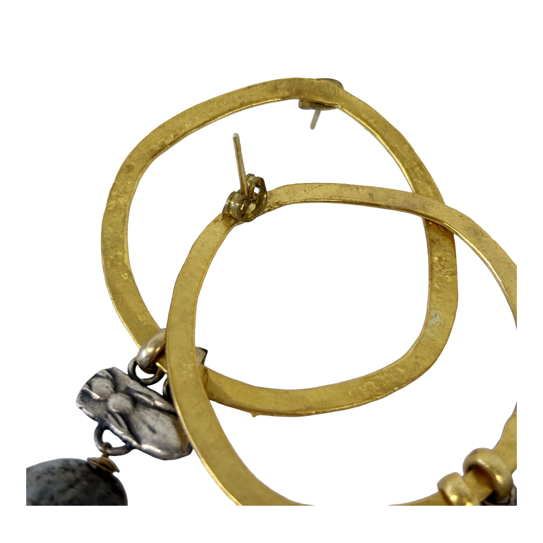 ARTIZ | 'Large Ring + Gemstone Earrings' | Silver / bronze / agate