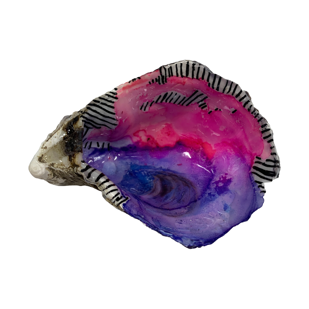 FLASH BLAK | ‘Oyster Shell’ – pink / purple | recycled oyster shell | acrylic, ink + resin