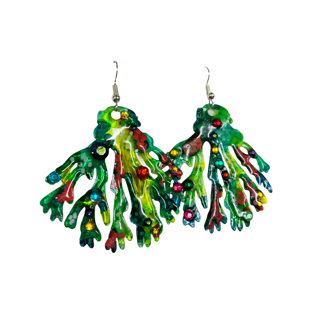 FLASH BLAK | ‘Green Coral Earrings' - SML + bling | recycled melted plastic