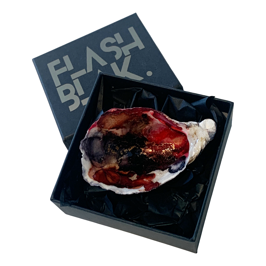 FLASH BLAK | ‘Oyster Shell’ – Black / brown / red | recycled oyster shell | alcohol ink + resin