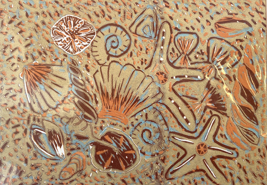 LYNELLE FLINDERS | 'See Shells' | Reduction linocut print