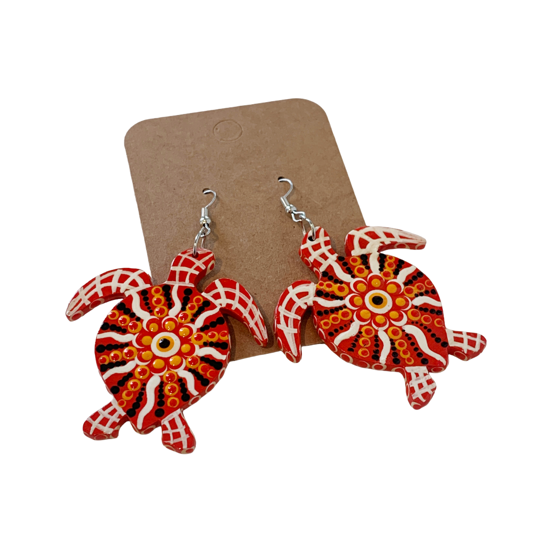 IRENE BOWYER | ‘Turtle (red/ochre/black/white) Earrings' | Hand-painted wood