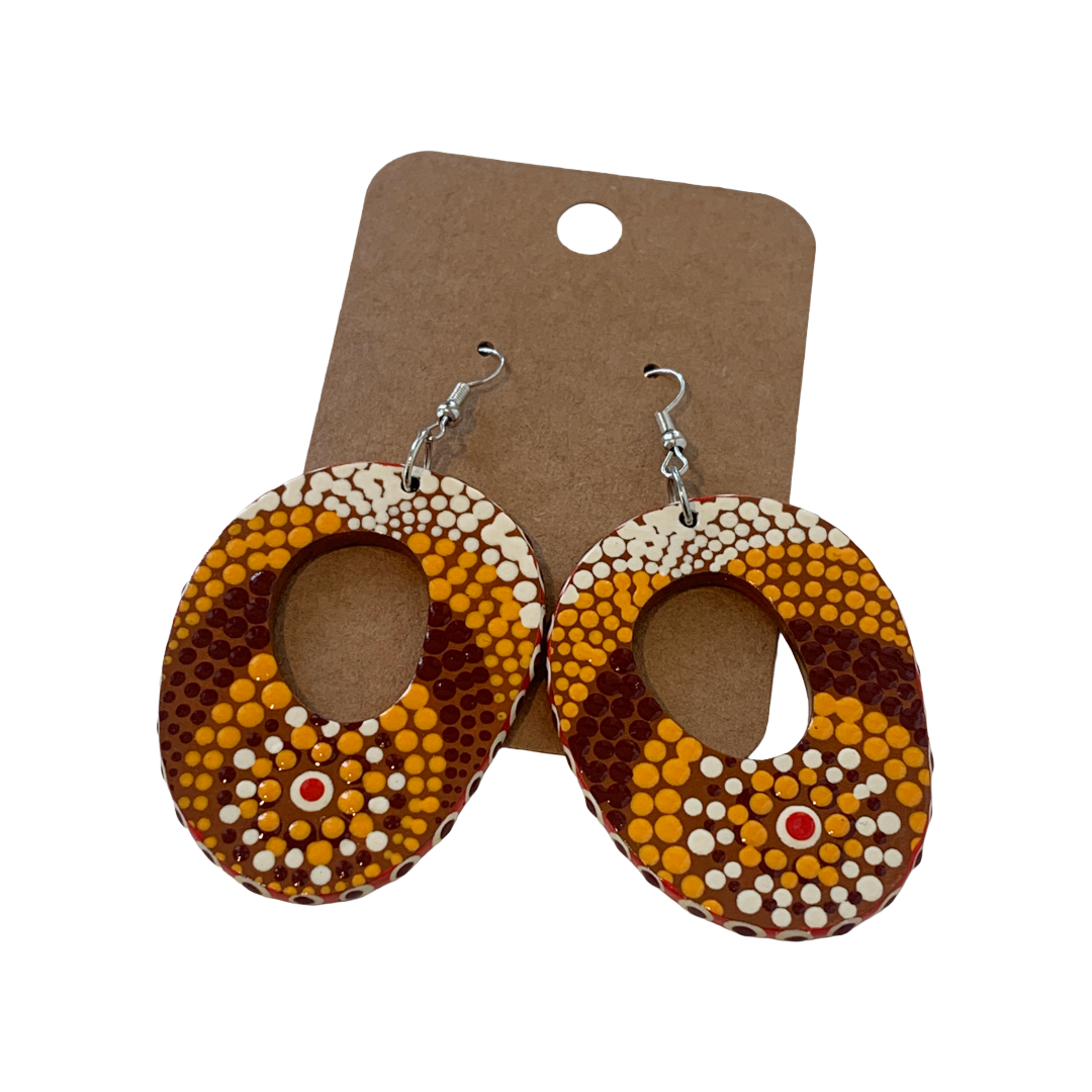 IRENE BOWYER | ‘O Shaped (white/yellow/brown) Earrings' | Hand-painted wood
