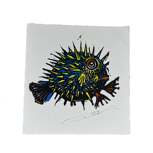 JANE DENNIS | 'Puffer' | Gift Card | Hand-coloured linocut