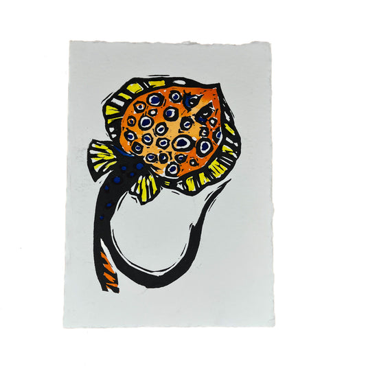 JANE DENNIS | ‘Stingaree’ | Gift Card | Hand-coloured linocut