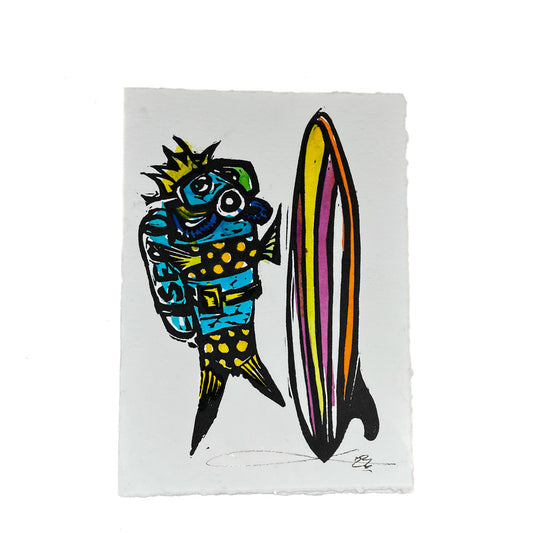 JANE DENNIS | 'Grommet' | Gift Card | Hand-coloured linocut