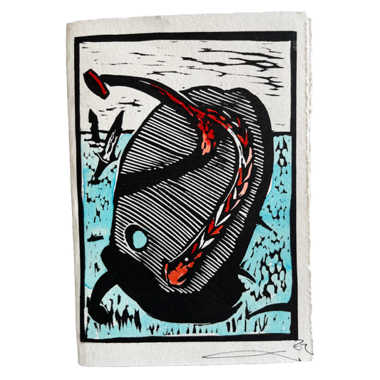 JANE DENNIS | 'Land of the Lost Thong' | Gift card | Hand-coloured linocut