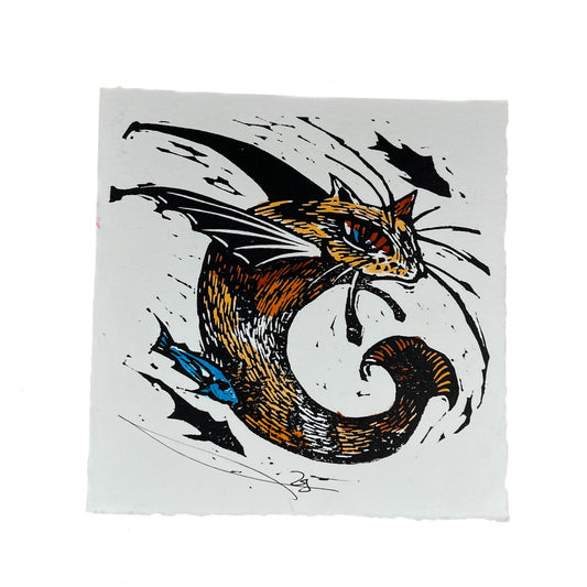 JANE DENNIS | 'Catfish' | Gift card | Hand-coloured linocut