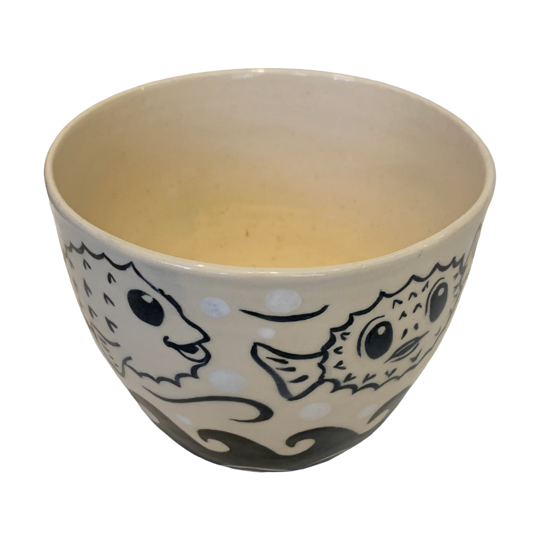 JANE JEHNE | 'Stoned Puffer Fish Series - Medium Bowl I' | Hand Drawn | Glazed Ceramic