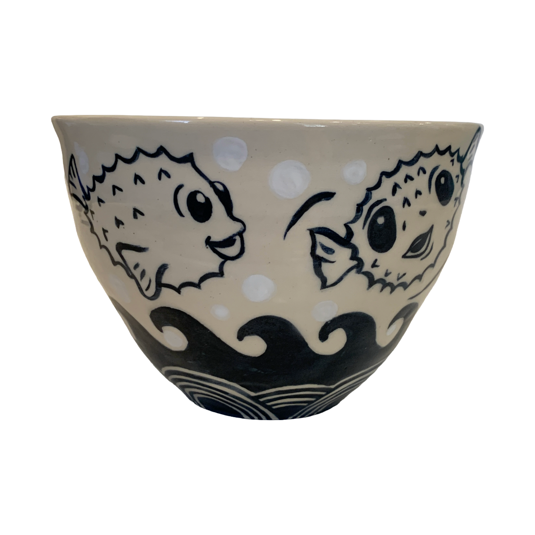 JANE JEHNE | 'Stoned Puffer Fish Series - Medium Bowl II' | Hand Drawn | Glazed Ceramic