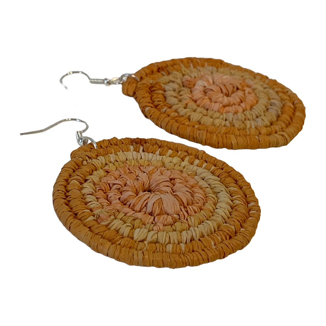 KATIJAH NOWLAN | ‘Large Earrings- Yellow/ Orange | Woven Raffia | Stainless Steel Hook