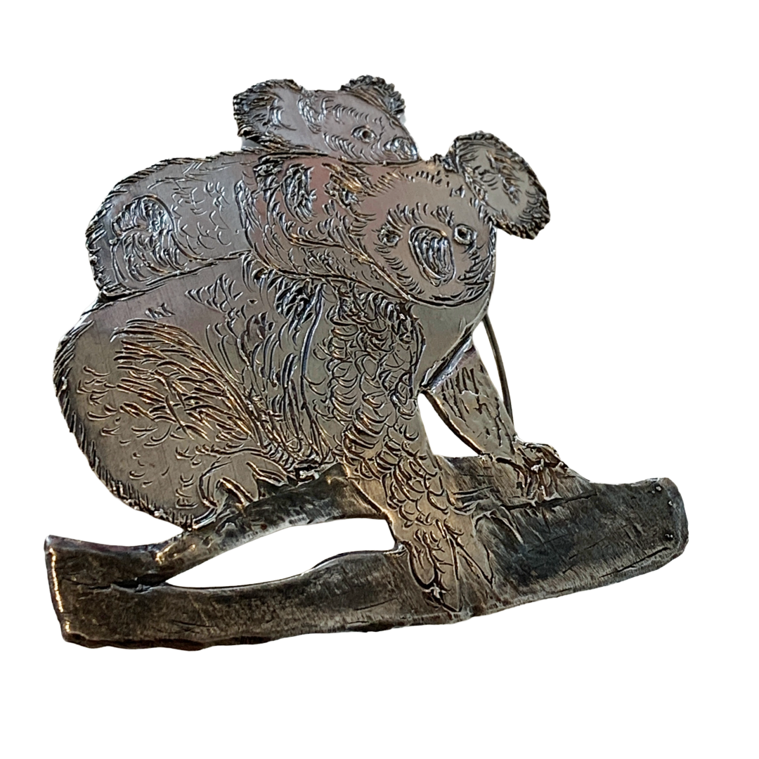 MELISSA STANNARD | ‘Koala Mum and Bub – Phascolartctos Cincereus’ | Sterling silver brooch with patina