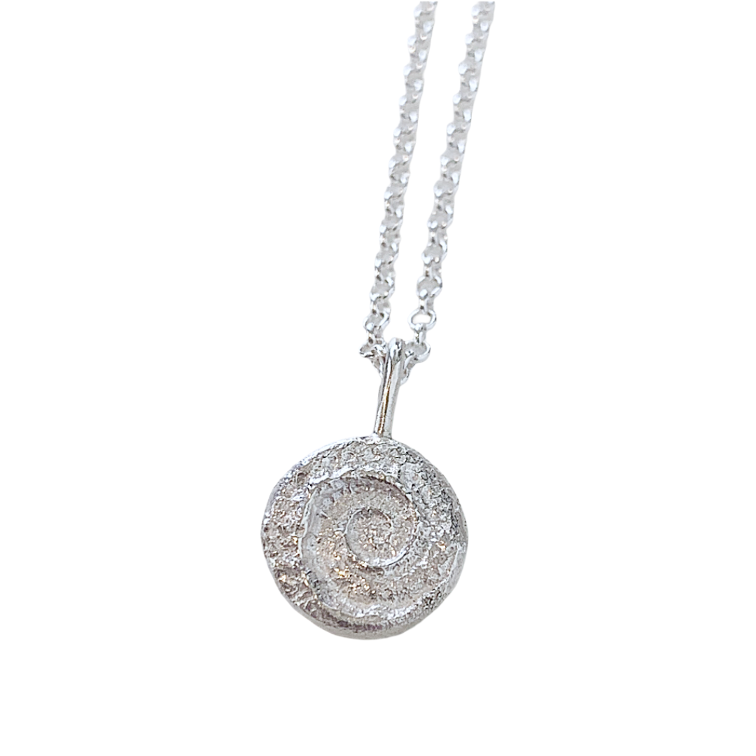 LAURA SCOTT STUDIO | 'Spiral Impression Pendant & Chain | Sandcast 925 Sterling Silver