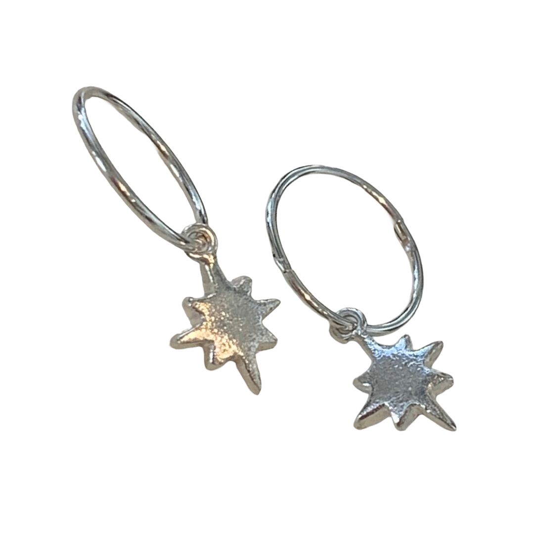 LAURA SCOTT STUDIO | Sandcast Wayfinder Star Sleeper Hoops | 2026 | Sterling Silver