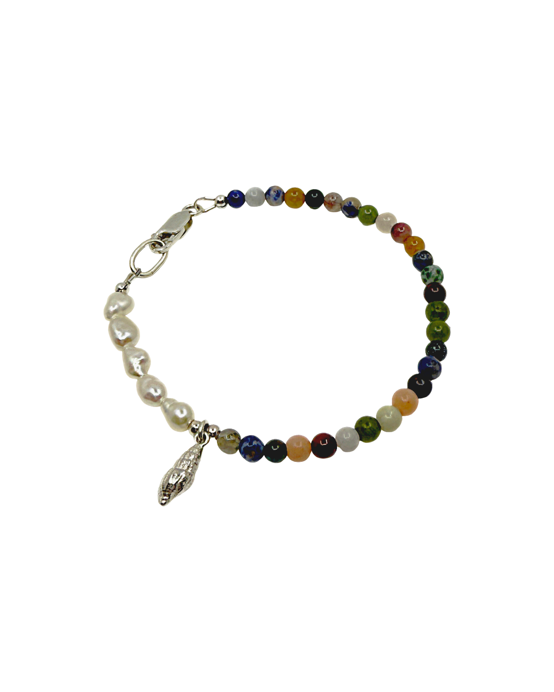 LAURA SCOTT HANDMADE JEWELLERY | 'Spiral Charm Bracelet' | 925 Sterling Silver Clasp and Catch / mixed gemstone beads / Keishi freshwater pearls