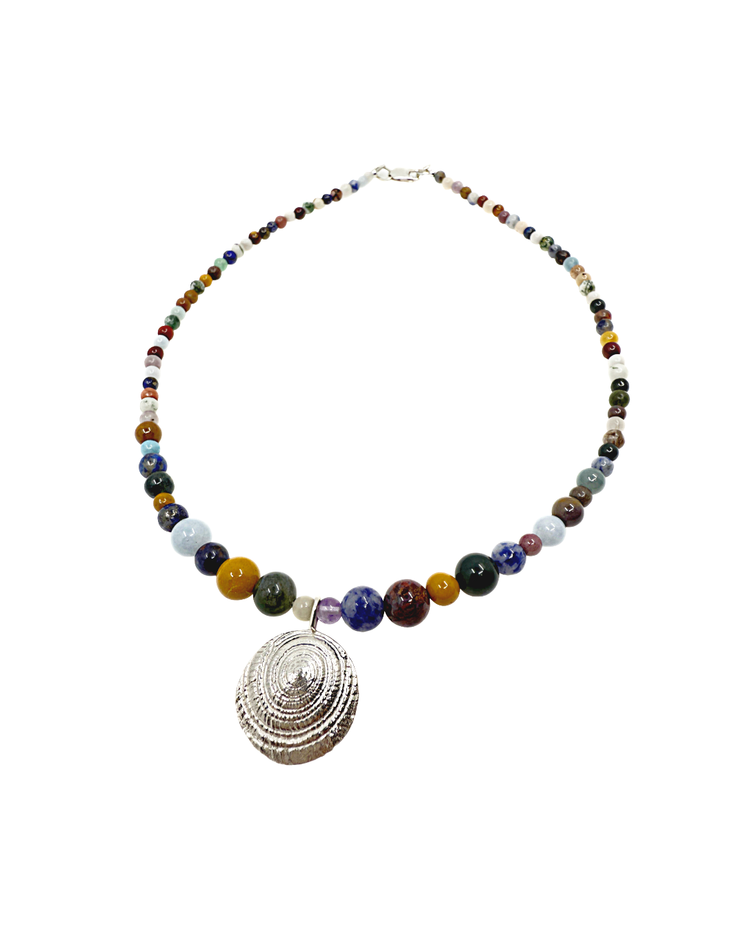 LAURA SCOTT HANDMADE JEWELLERY | 'Sundial Shell Pendant (sandcast)' | Mixed Semi precious gemstones / 925 Sterling Silver