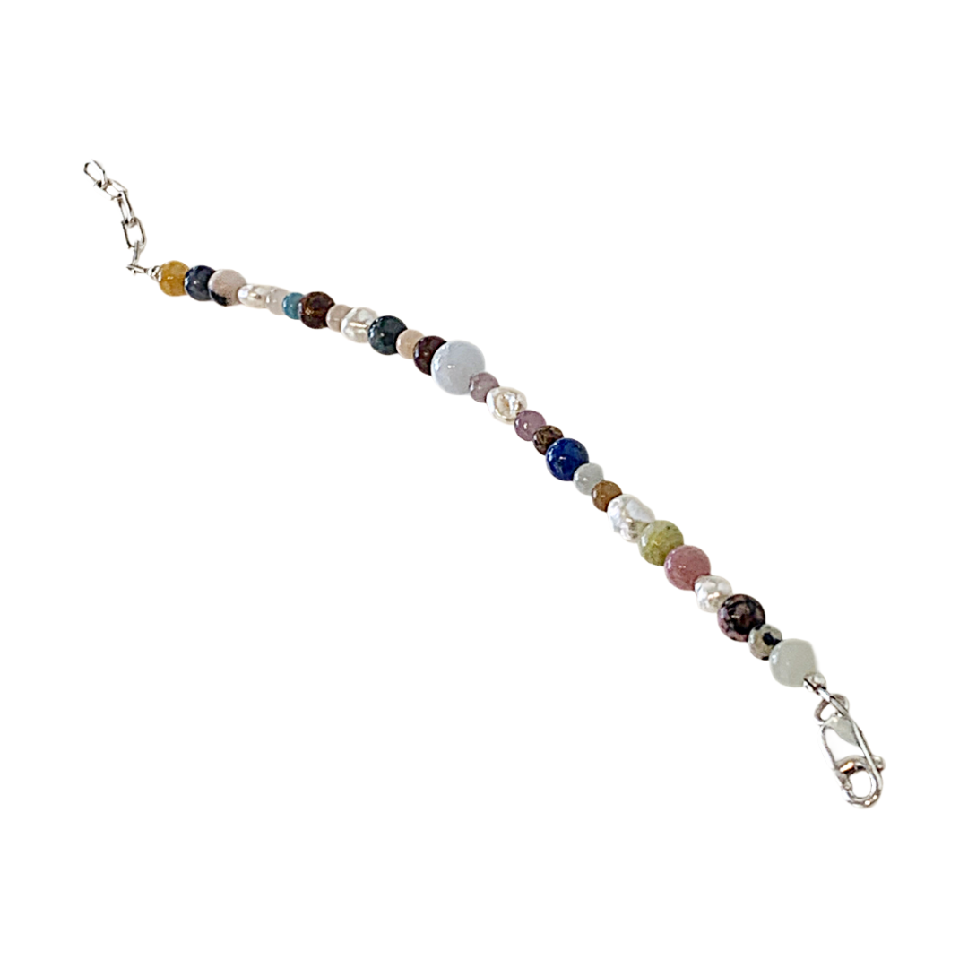 LAURA SCOTT STUDIO |’ Mixed Gemstone & Pearl bracelet #2’ | Mixed Semi- Precious Gemstone | 925 Sterling Silver