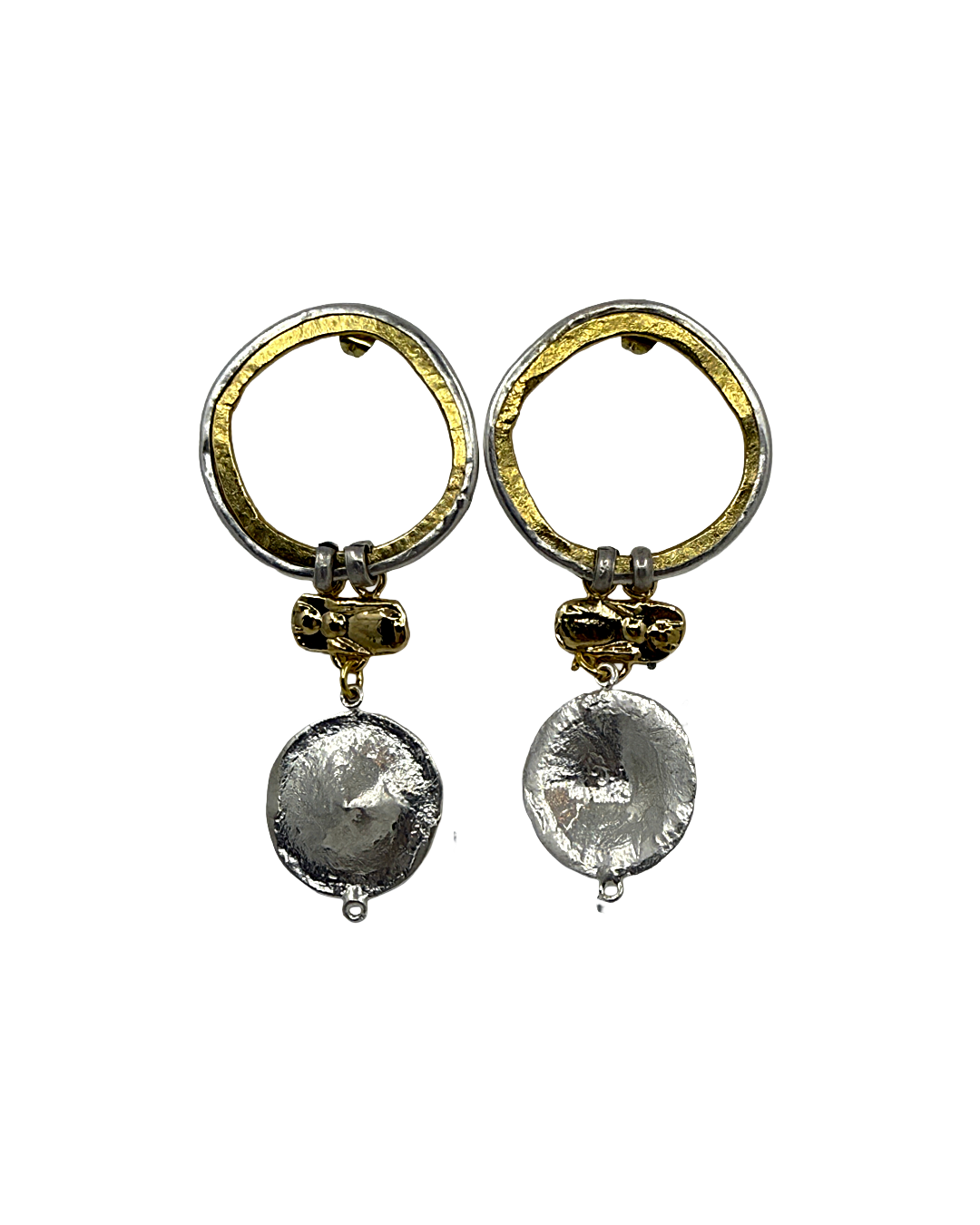 ARTIZ | 'Spring Collection 25 (5)' Earrings | Silver plated disc / bronze / silver