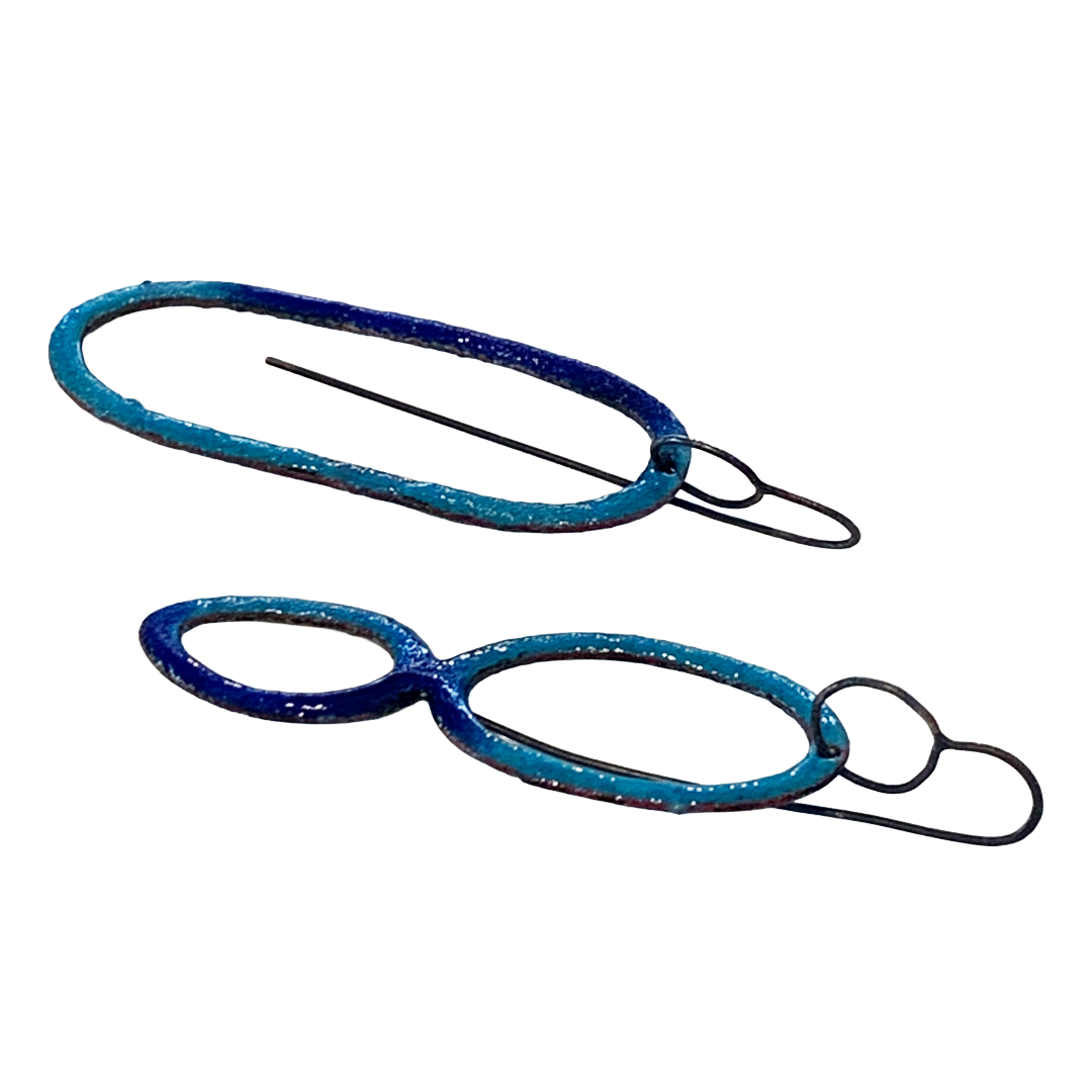 LOIS HAYES | ‘Blue 80’ Earrings | Blue enamel on copper / oxidised silver