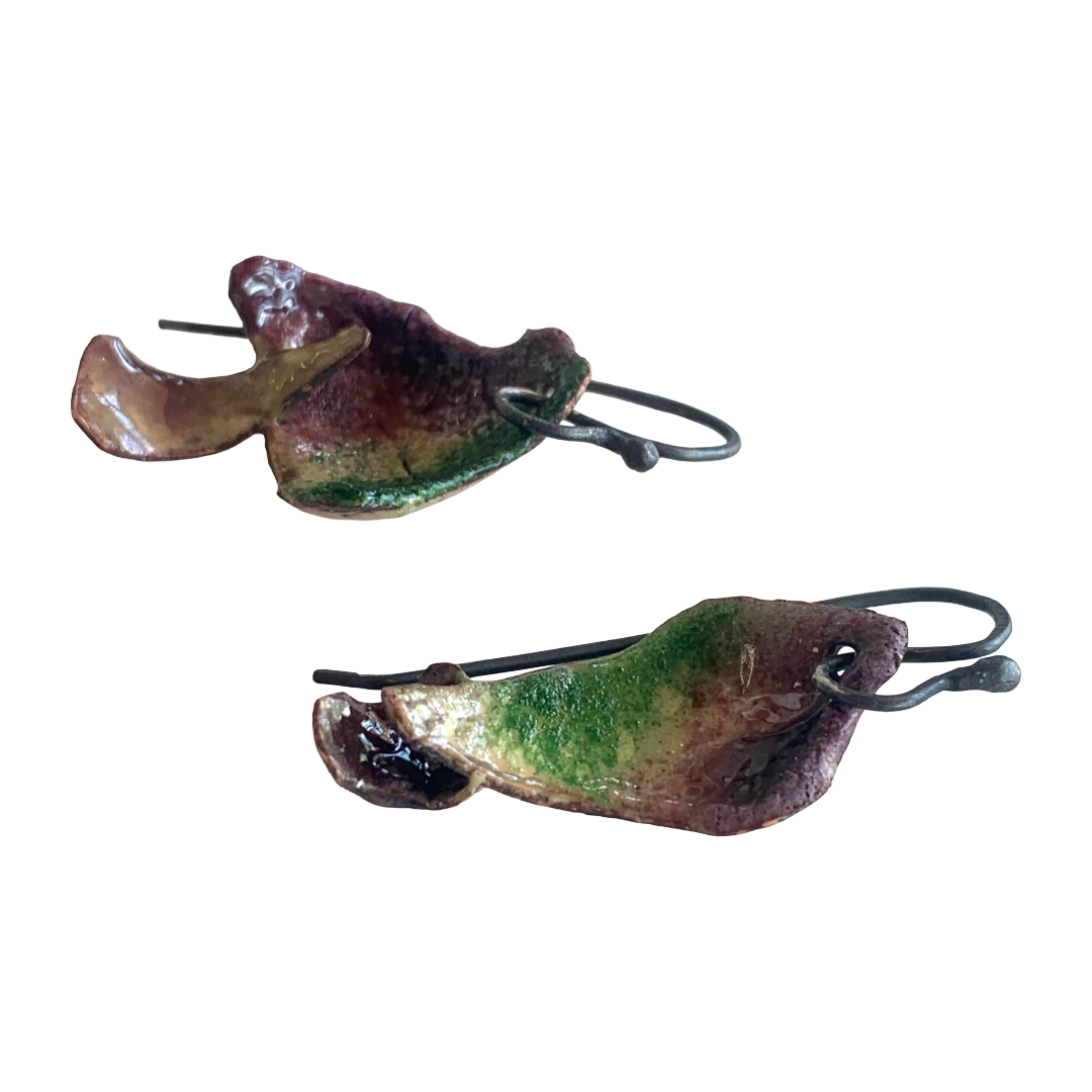 LOIS HAYES DESIGNS | ‘Summer Collection – Bushland Earrings #1 ' | Oxidised silver / purple + green enamel