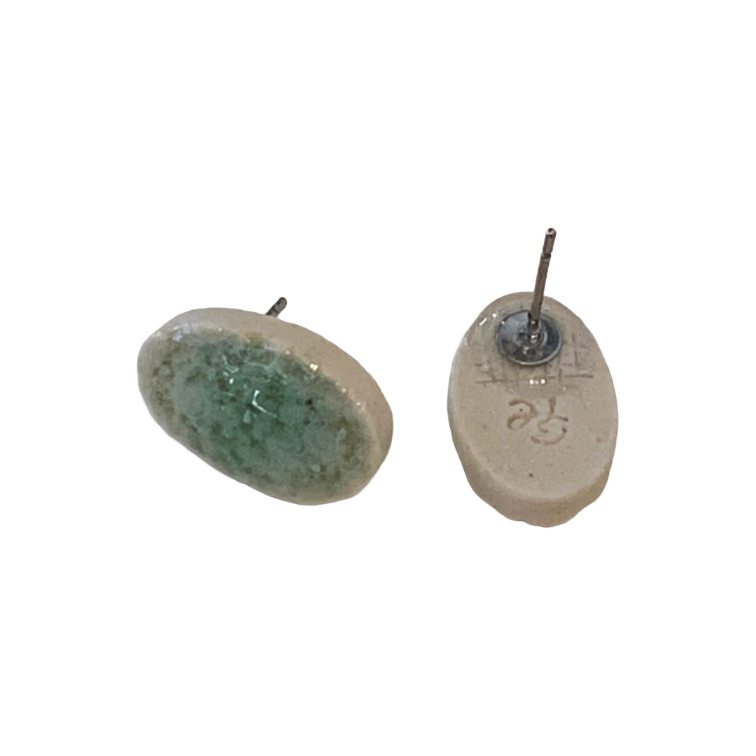 MISA.CO | 'Glazed Jade Green Oval Ceramic Earrings' | Surgical Stainless Steel fittings