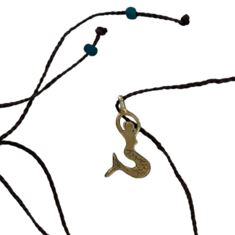 BREATH AND ESSENCE | 'Sirena Necklace (Mermaid)' | Brass / plaited cord / glass beads
