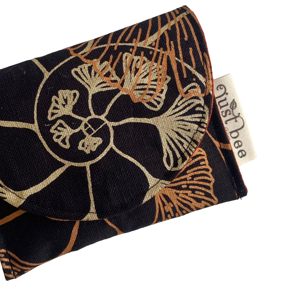 JUST BEE DESIGNS | ‘Ginko Gold’ Pouchlet / Wallet’ | Pure linen / handprinted + painted