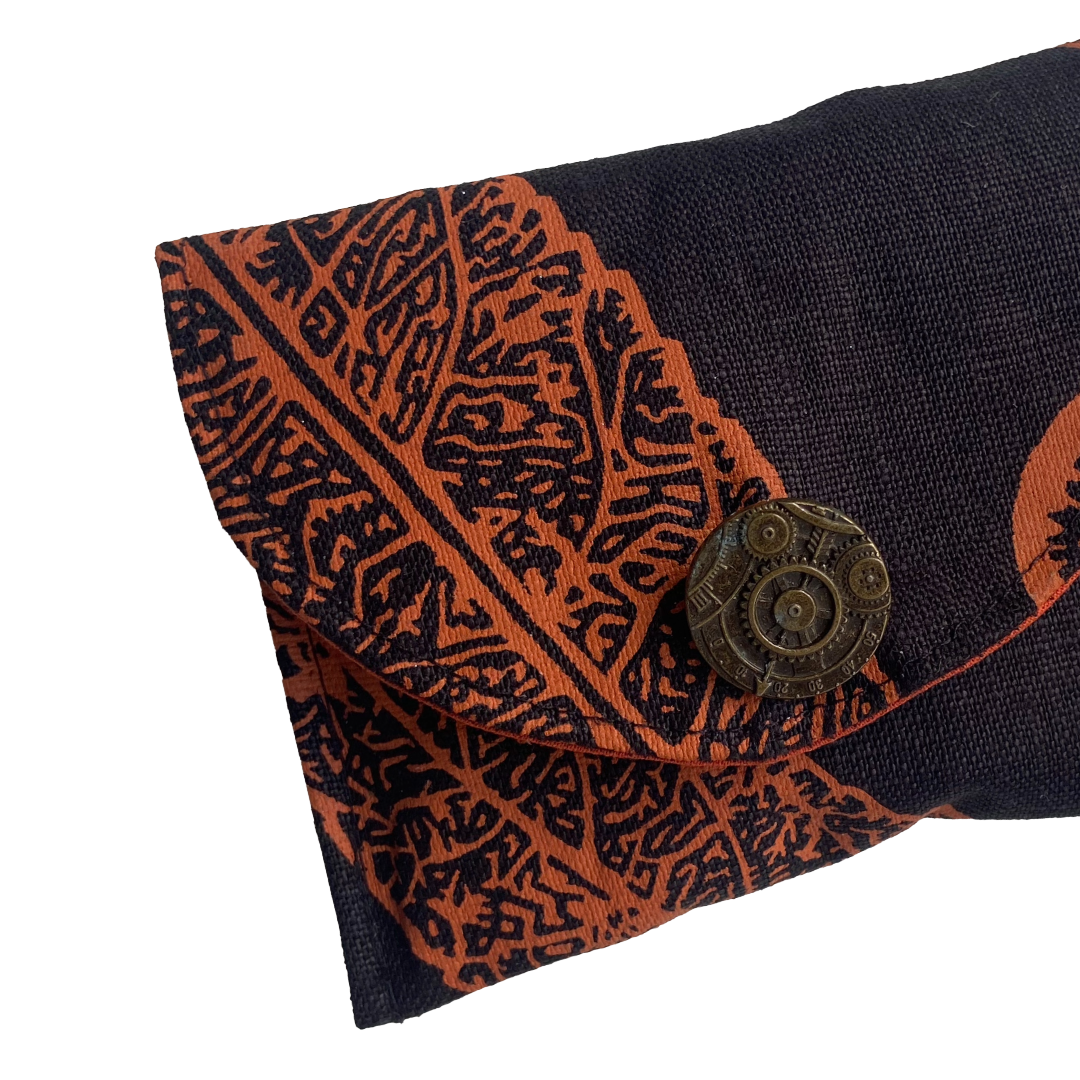 JUST BEE DESIGNS | ‘Rust Leaf’ Pouchlet / Wallet’ | Pure linen / handprinted + painted