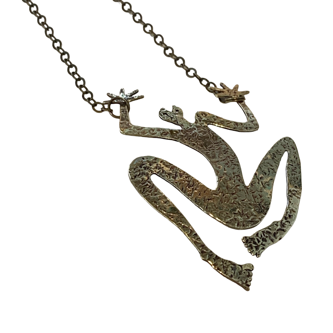 ARONE MEEKS | 'Arone Figure Necklace- Brass II'- Copper Tone | Lasercut + hand textured pendant | brass chain