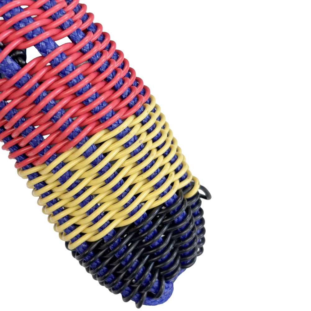 NEPHI DENHAM - Girringun Art Centre | 'Recycled Wire Jawun (basket)' | Black / red / yellow / blue