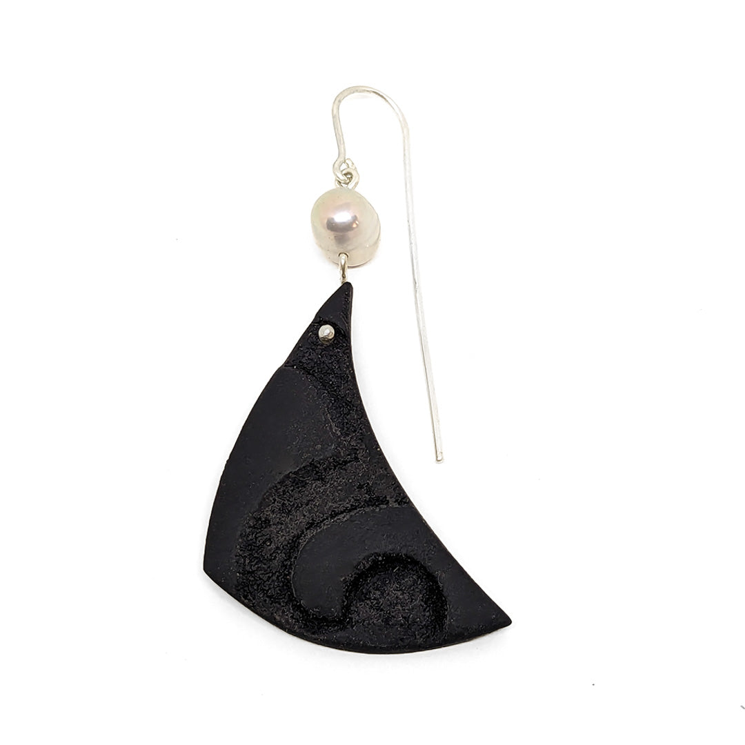 MALKI STUDIO | ‘Van Gogh Earrings (4)’ | Black clay / Cultured freshwater pearl / Responsibly sourced sterling silver